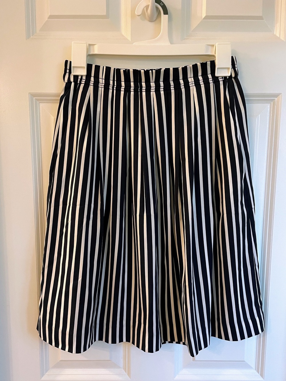 J. Crew Navy Blue and White Stripe Perfect Summer Skirt with Pockets